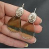 Zilveren oorbellen met grote groene Amethist quartz en Cameo