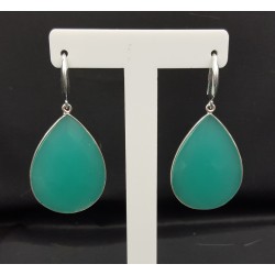 Zilveren oorbellen met grote aqua Chalcedoon