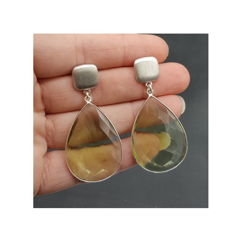 Zilveren oorbellen met groene Amethist quartz briolet