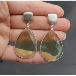 Zilveren oorbellen met groene Amethist quartz briolet