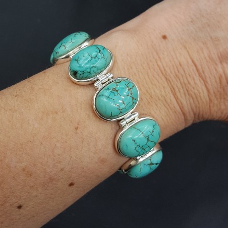 Zilveren armband met ovale cabochon geslepen Turkoois schakels