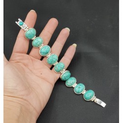 Zilveren armband met ovale cabochon geslepen Turkoois schakels