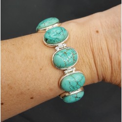 Zilveren armband met ovale cabochon geslepen Turkoois schakels