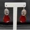 Zilveren oorbellen met Granaat rode quartz en cameo