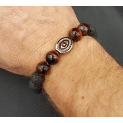Stretch armband met rode Tijgeroog en Lava stenen