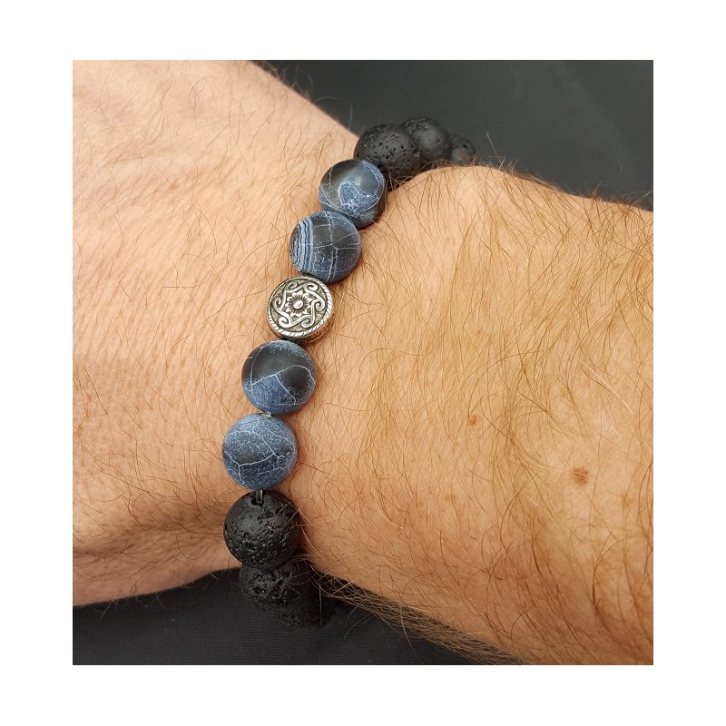 Stretch armband met matrix stene en Lava stenen