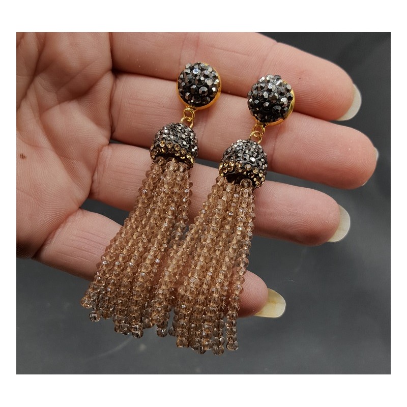 Tassel oorbellen met champagne kleurige kristallen