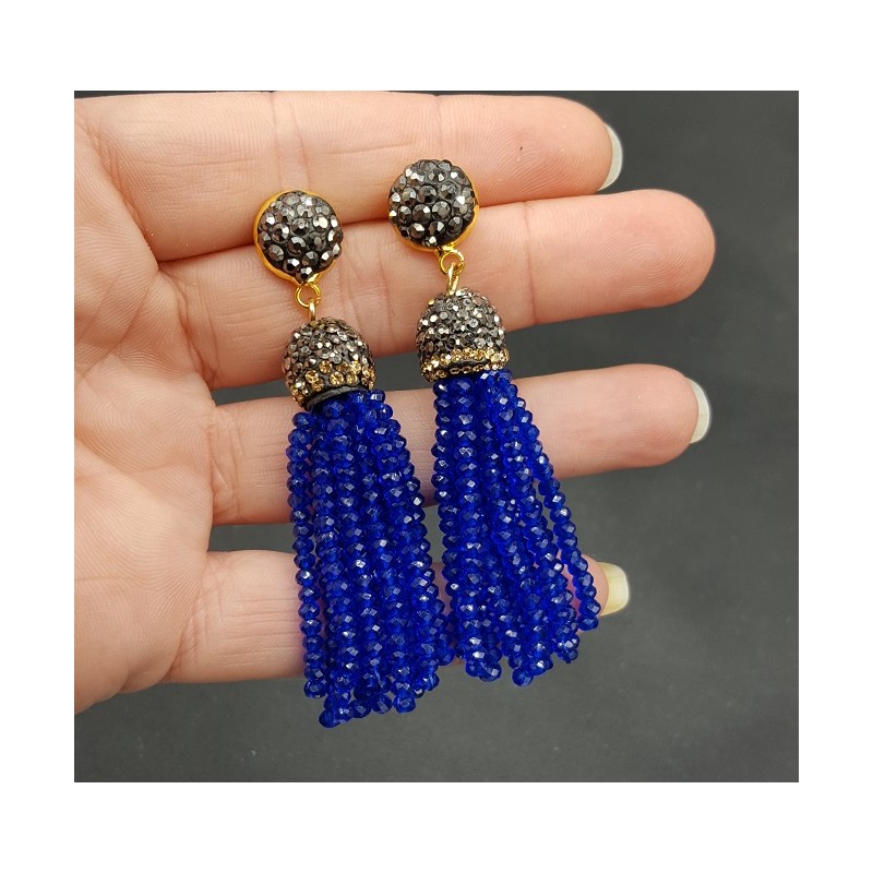 Tassel oorbellen met blauwe kristallen