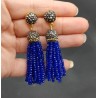 Tassel oorbellen met blauwe kristallen