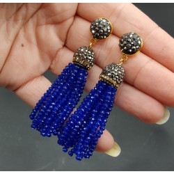 Tassel oorbellen met blauwe kristallen