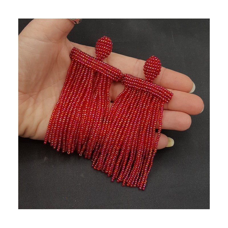 Rode sprankling waterval tassel oorbellen