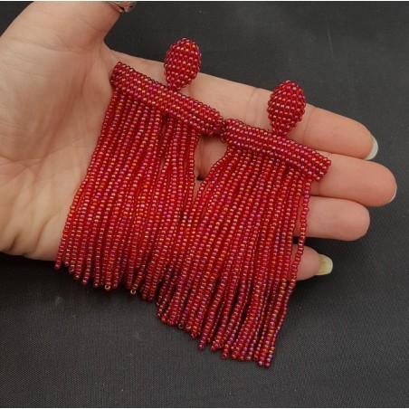 Rode sprankling waterval tassel oorbellen