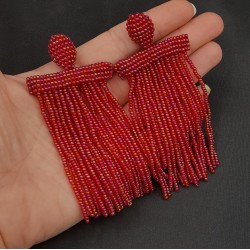 Rode sprankling waterval tassel oorbellen