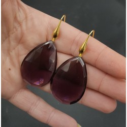 Vergulde oorbellen met grote Amethist quartz briolet