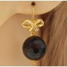 Vergulde oorbellen met ronde facet zwarte Onyx