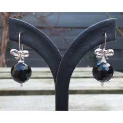 Zilveren oorbellen met ronde facet zwarte Onyx