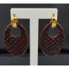 Creolen met ovale donker bruine Slangenleer hanger