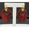 Creolen met ovale rode Slangenleer hanger