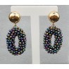 Vergulde oorbellen ovale hanger van multi kleuren metallic kristallen