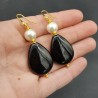 Oorbellen met grote zwarte Onyx en Parel