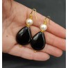Oorbellen met grote zwarte Onyx en Parel