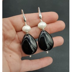 Oorbellen met schelp Parel en grote zwarte Onyx