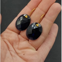 Vergulde oorbellen met ovale Saffier blauwe quartz