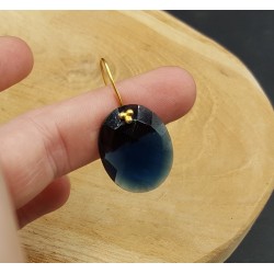 Vergulde oorbellen met ovale Saffier blauwe quartz