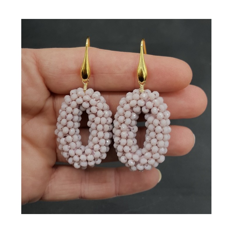 Vergulde oorbellen ovale hanger lila paarse kristallen small
