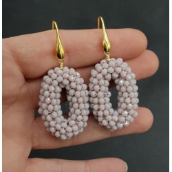 Vergulde oorbellen ovale hanger lila paarse kristallen small