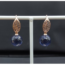 Oorbellen met grote ronde Ioliet blauwe quartz