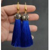 Vergulde blauwe tassel oorbellen met kristallen en parel