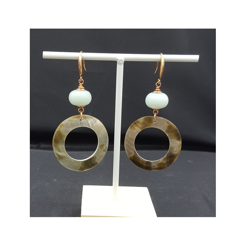 Oorbellen met Amazoniet en schelp