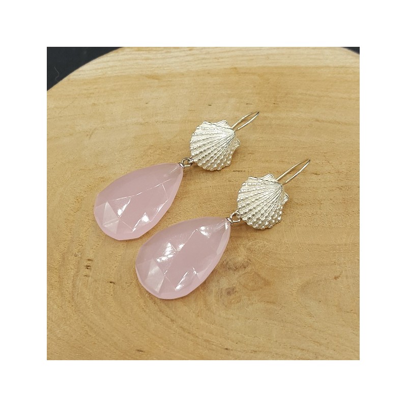 Zilveren oorbellen met roze Chalcedoon briolet