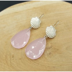 Zilveren oorbellen met roze Chalcedoon briolet