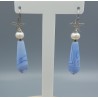 Zilveren oorbellen met blauw Lace Agaat en Parel