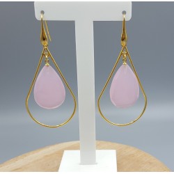 Vergulde oorbellen met roze Chalcedoon briolet