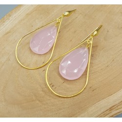 Vergulde oorbellen met roze Chalcedoon briolet