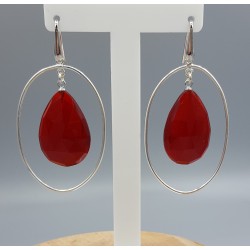 Zilveren oorbellen met Granaat rode quartz briolet