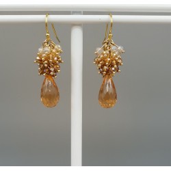 Vergulde oorbellen met kristallen en Citrien quartz briolet