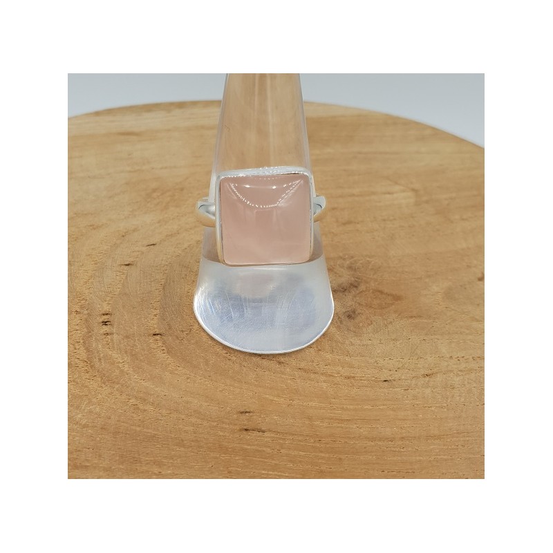 Zilveren ring gezet met vierkante Rozenkwarts 19 mm