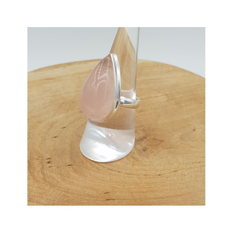 Zilveren ring met druppelvormige cabochon Rozenkwarts 17 mm