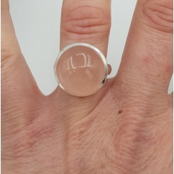 Zilveren ring gezet met ronde cabochon Rozenkwarts 17.5 mm