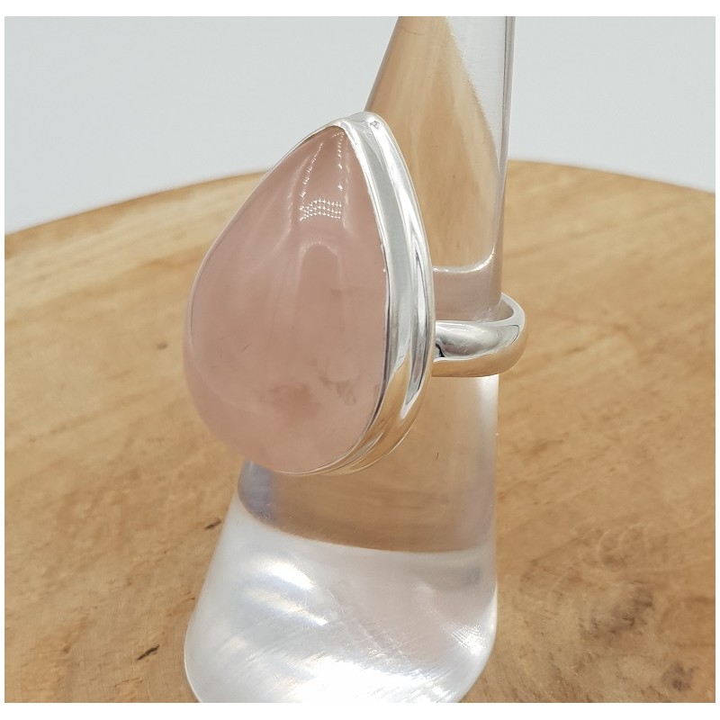 Zilveren ring gezet met druppelvormige cabochon Rozenkwarts 17 mm