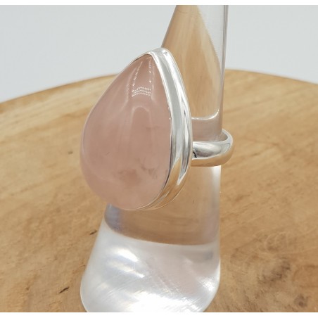 Zilveren ring gezet met druppelvormige cabochon Rozenkwarts 17 mm