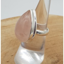 Zilveren ring gezet met druppelvormige cabochon Rozenkwarts 17 mm