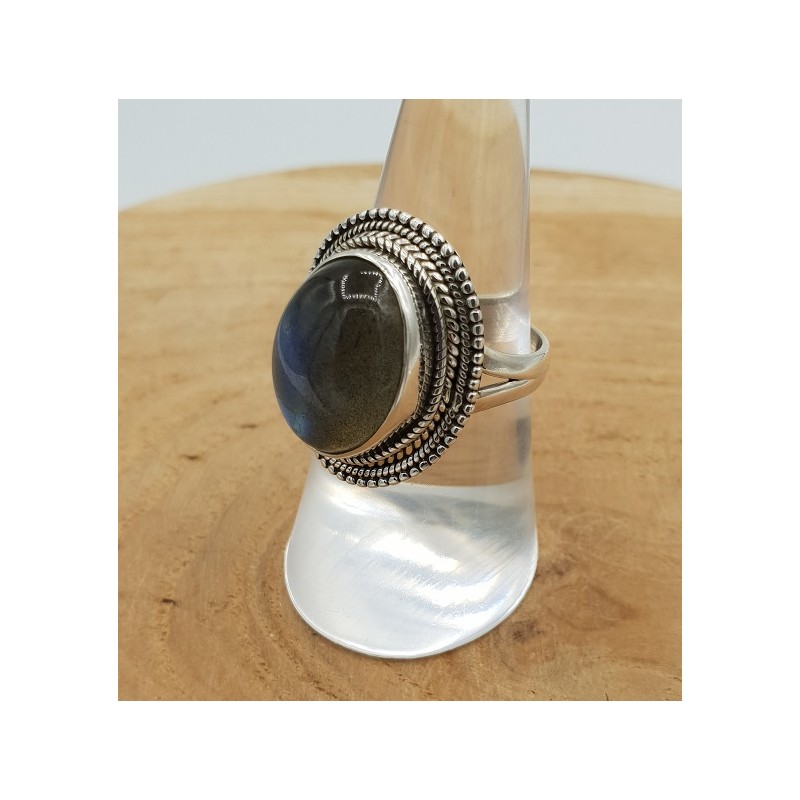 Zilveren ring gezet met Labradoriet ring maat 17.3 mm