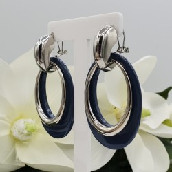 Creolen met grijs blauwe Buffelhoorn hanger