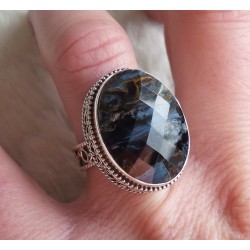 Zilveren ring met Pietersiet gezet in bewerkte setting 17.3 mm