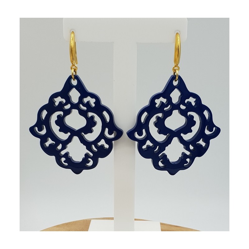 Oorbellen met blauw gelakte Buffelhoorn